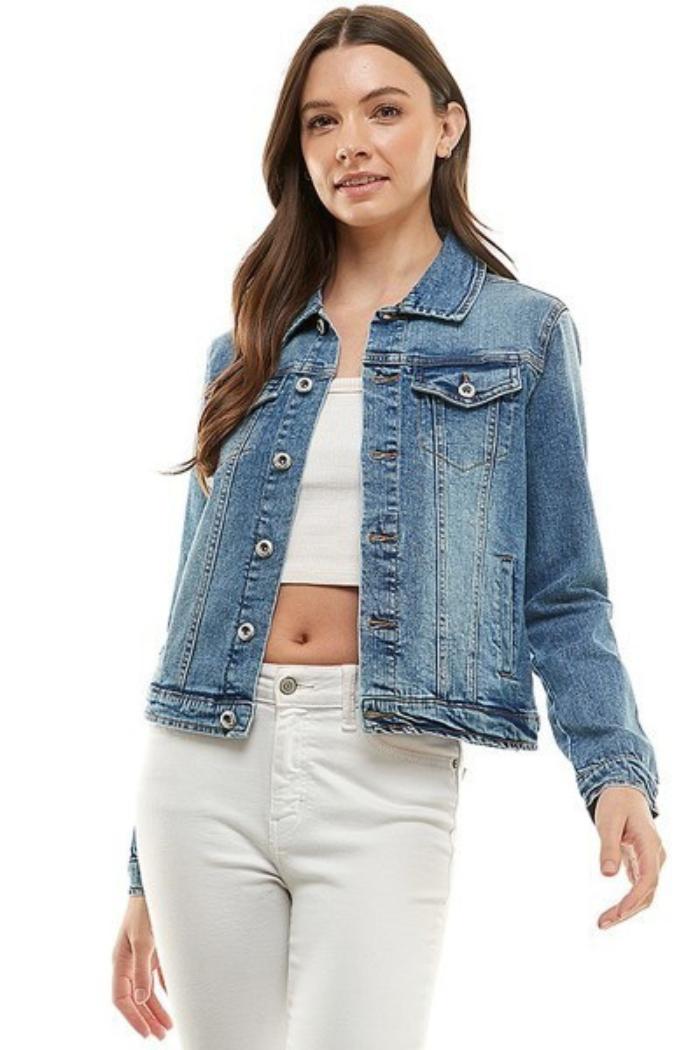Stretch Solid ladies Casual Denim Jacket Product Image