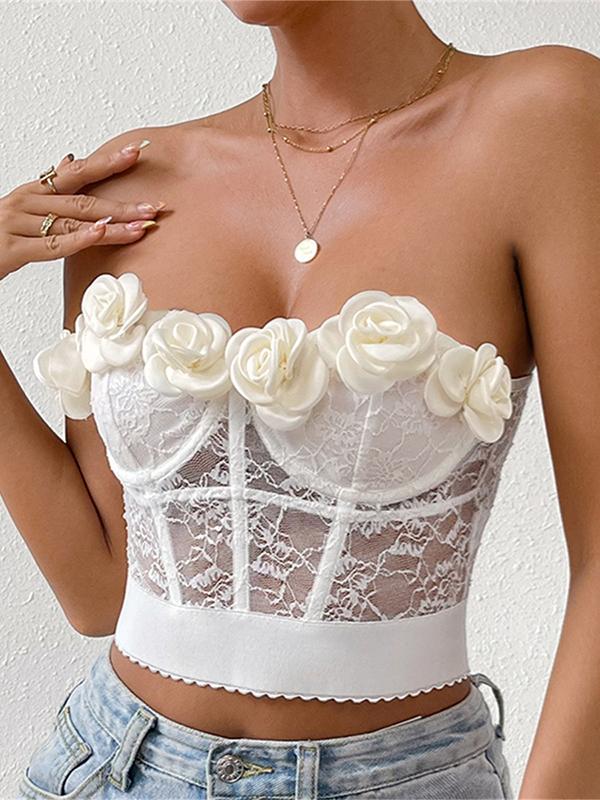 Lace Three-dimensional Flower Breasted Corset Top Product Image