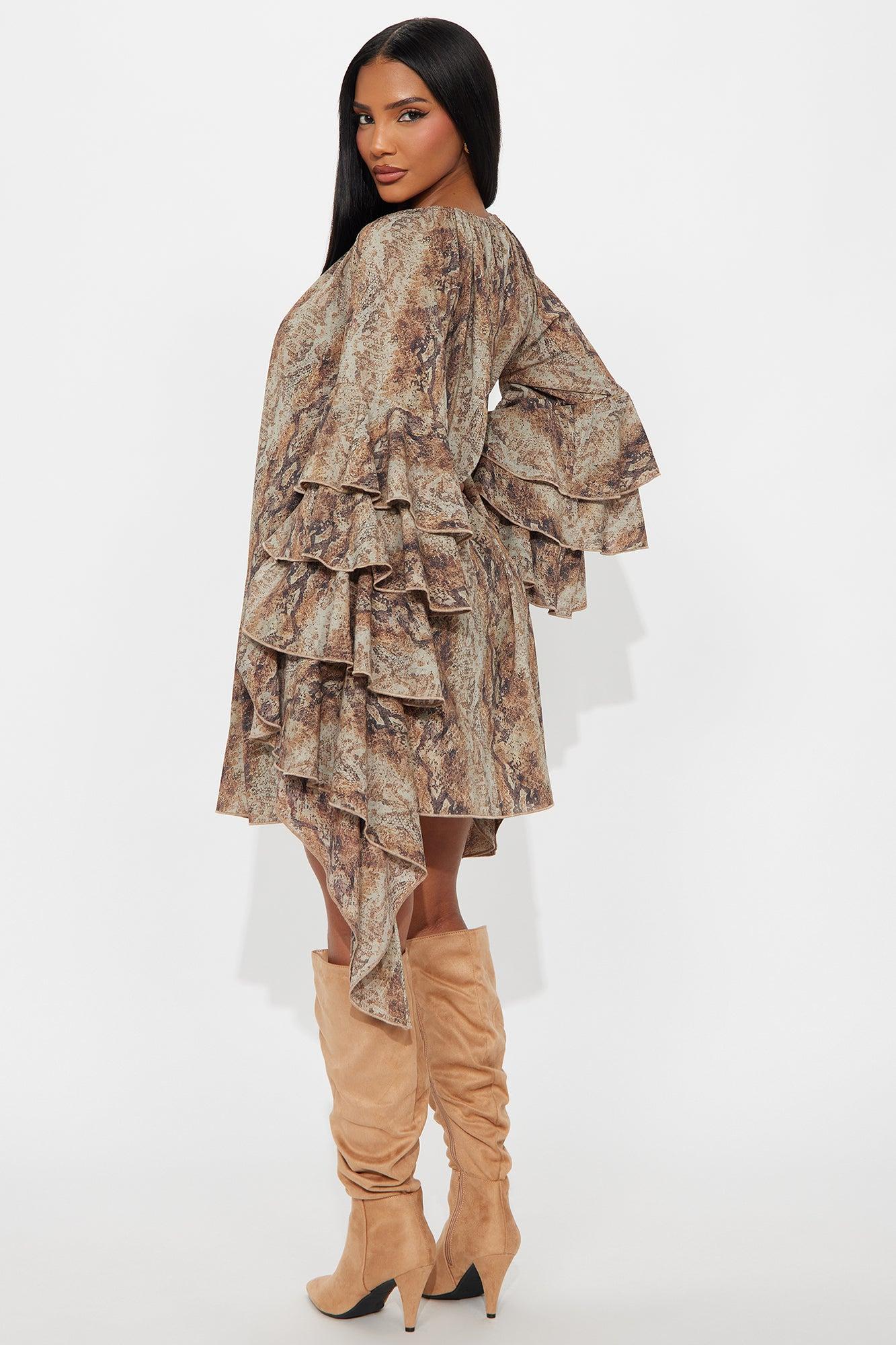 Elena Long Sleeve Mini Dress - Olive/combo Female Product Image