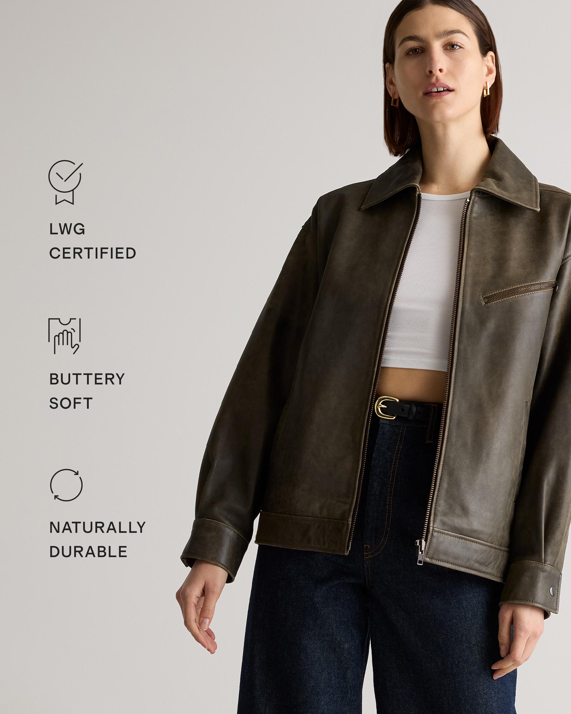 Quince | Women's Oversized Bomber Jacket Size XS, Leather Product Image