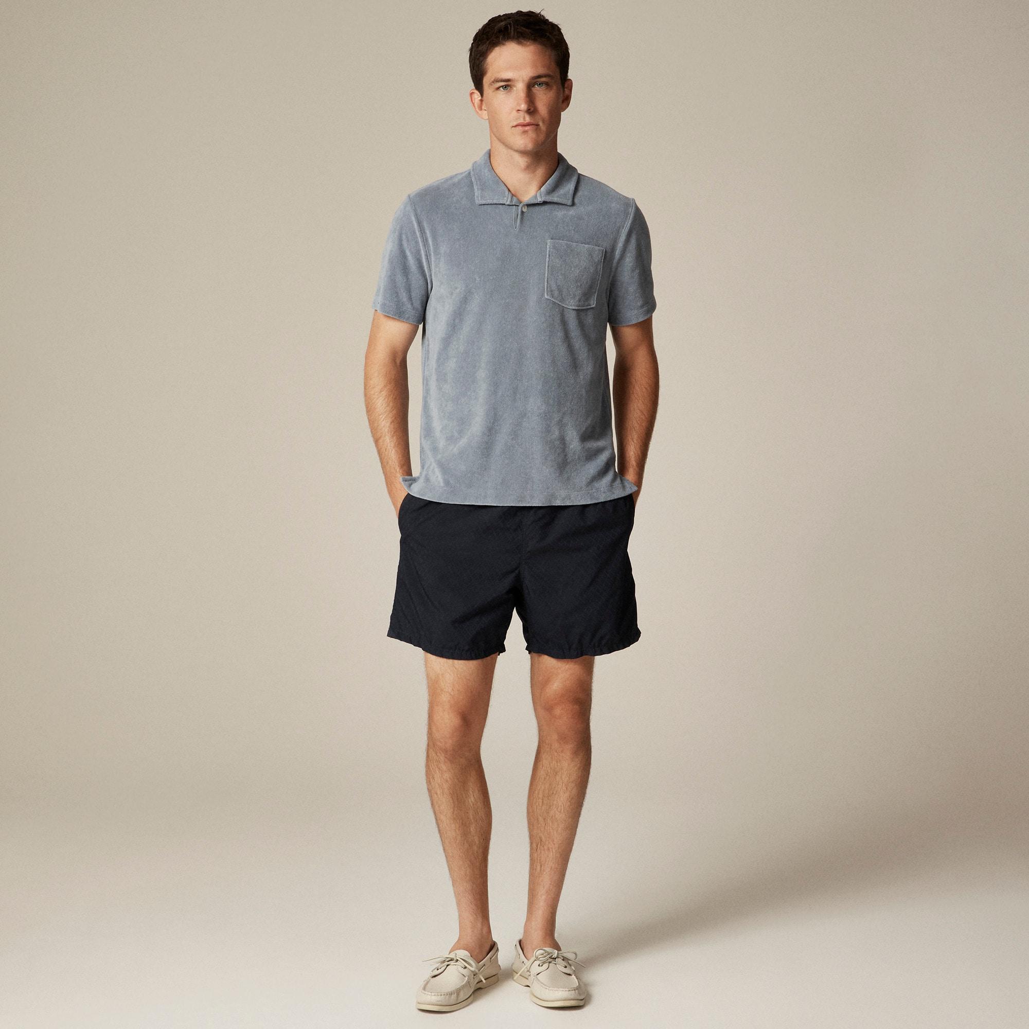 Terry cloth johnny-collar polo shirt Product Image