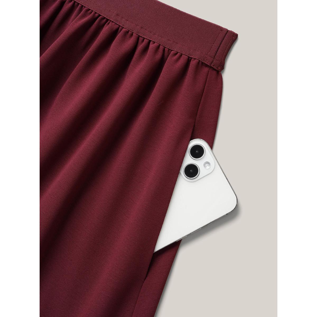 Plus Size Color Block Tiered Midi Skirt Women Scarlet Elegant Contrast Loose Low stretch Side seam pocket Everyday Skirts BloomChic 30/6X Product Image