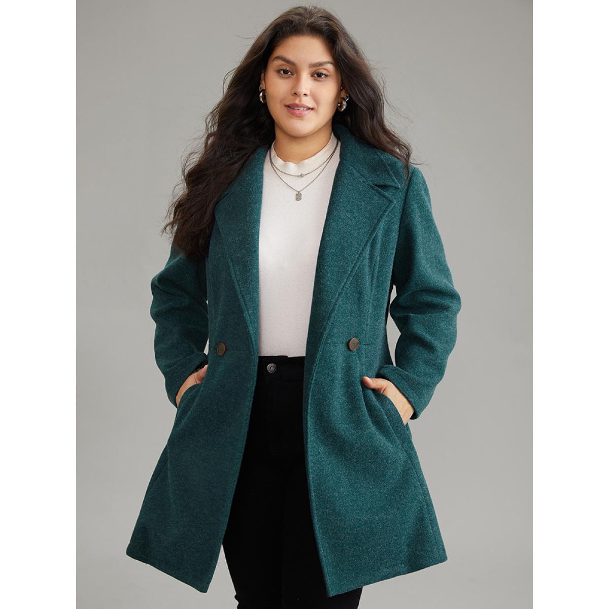 Plus Size Solid Lapel Collar Button Up Coat Women Cyan Elegant Plain Ladies Everyday Winter Coats BloomChic 14-16/1X Product Image