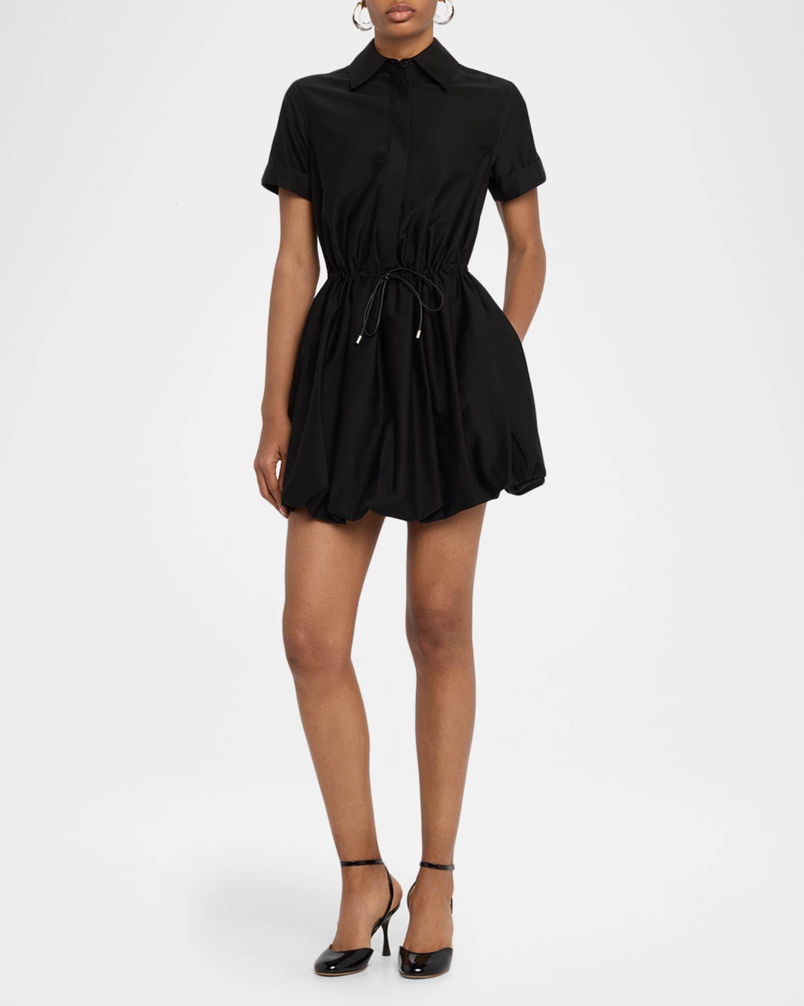 Short-Sleeve Cinched-Waist Mini Bubble Shirtdress Product Image