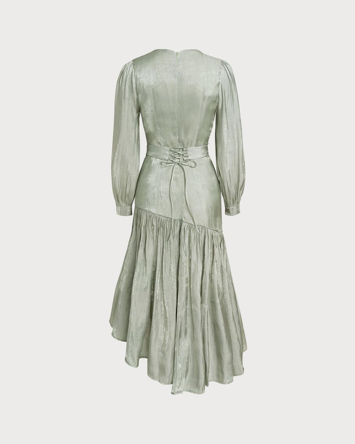 Green Boat Neck Ruched Maxi Dress Product Image