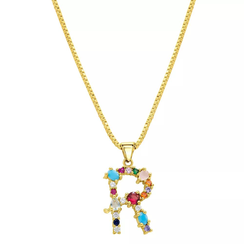 Adornia Gold Tone Multi Color Cubic Zirconia Initial Necklace, Women's,  Product Image