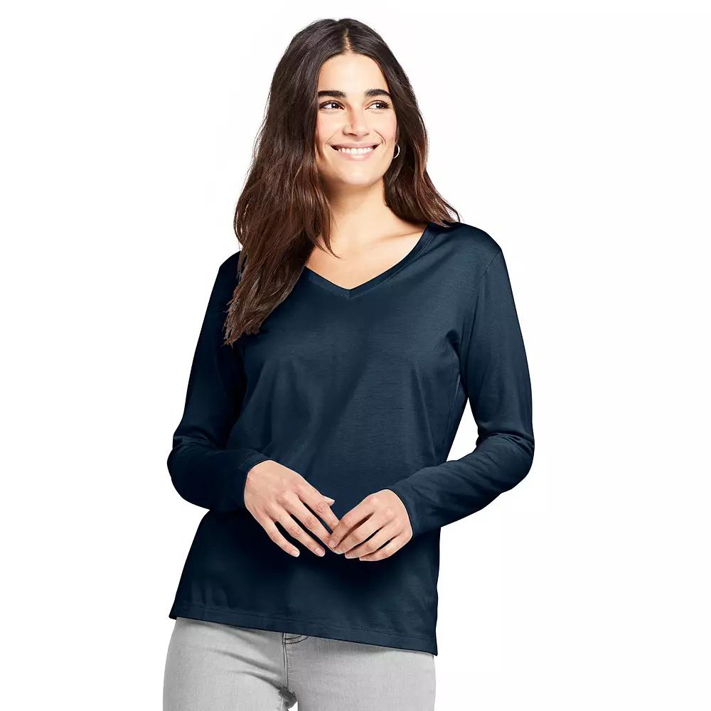 Petite Lands' End Supima Cotton Relaxed V-Neck Tee, Women's,  Product Image