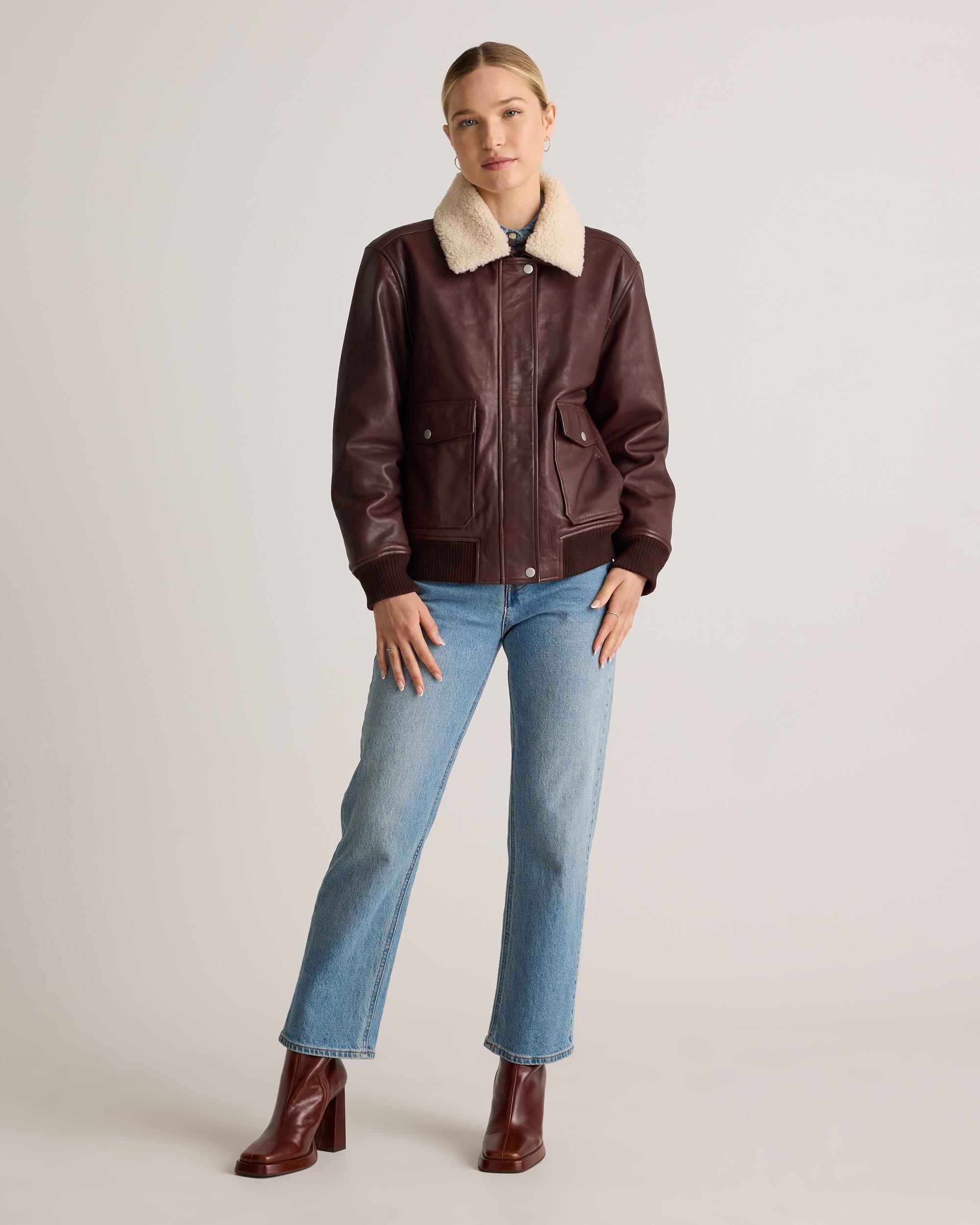 Quince | Women's Shearling Trim Aviator Jacket Leather Product Image