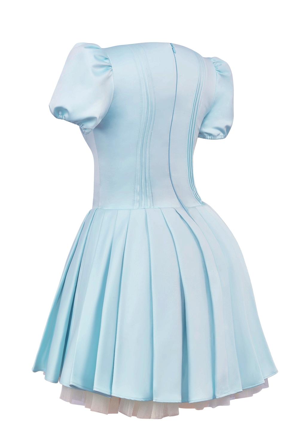 Imani  delicate blue satin pleated mini dress Product Image