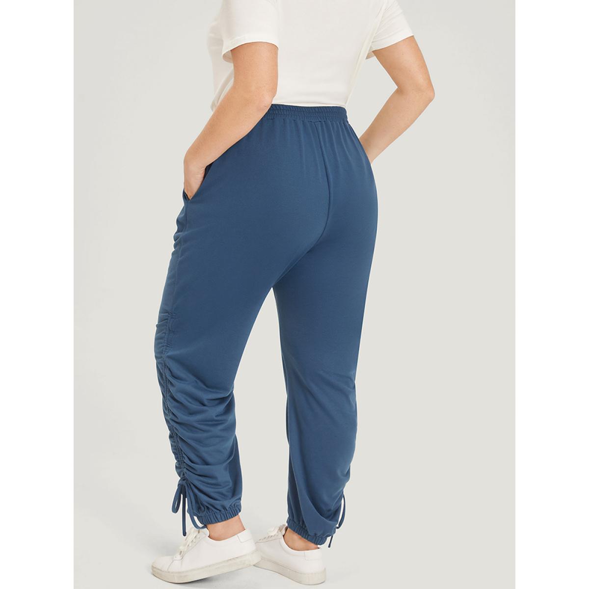 Solid Pocket Drawstring Hem Elastic Waist Sweatpants Aegean Plus Size Women Casual Dailywear Plain 30/6X Bloomchic Product Image