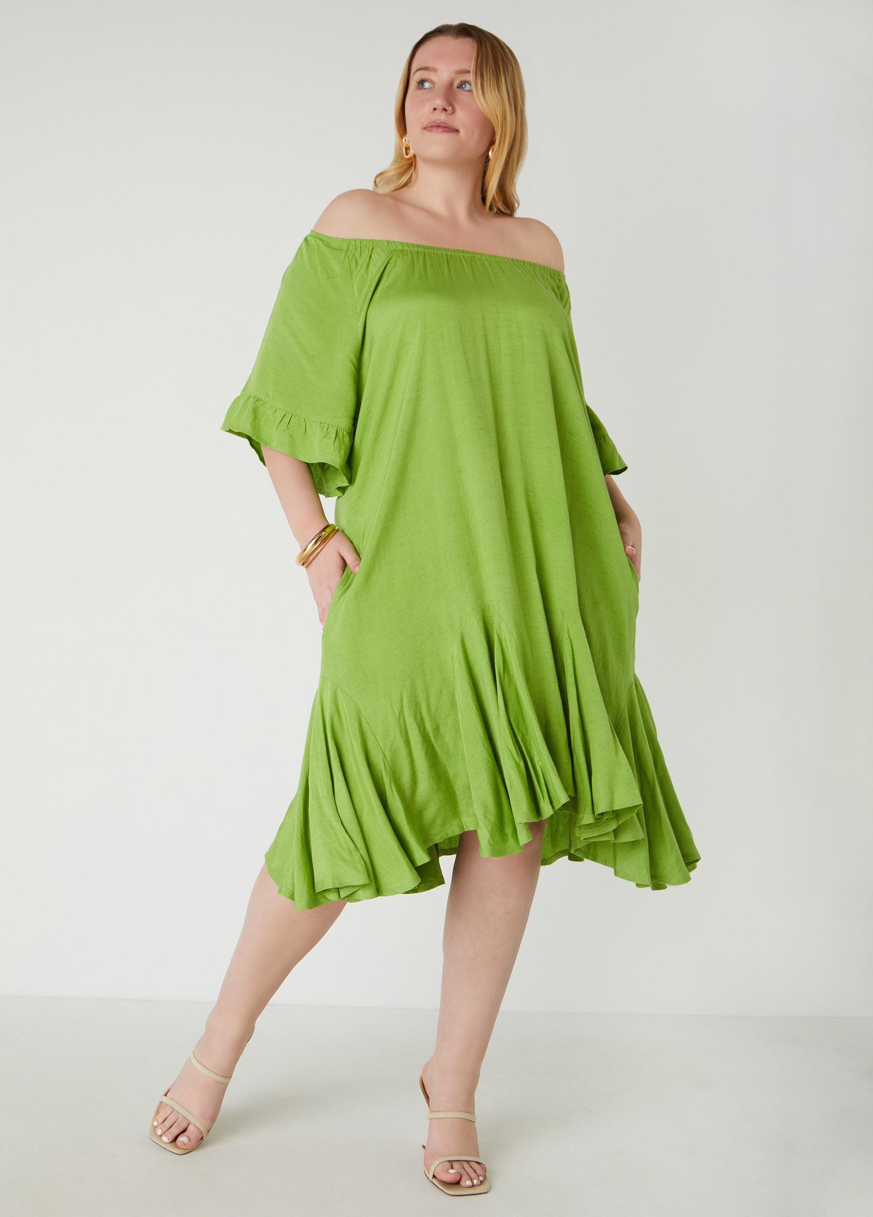 Plus Size Flounced Off The Shoulder Dress Ashley Stewart Product Image