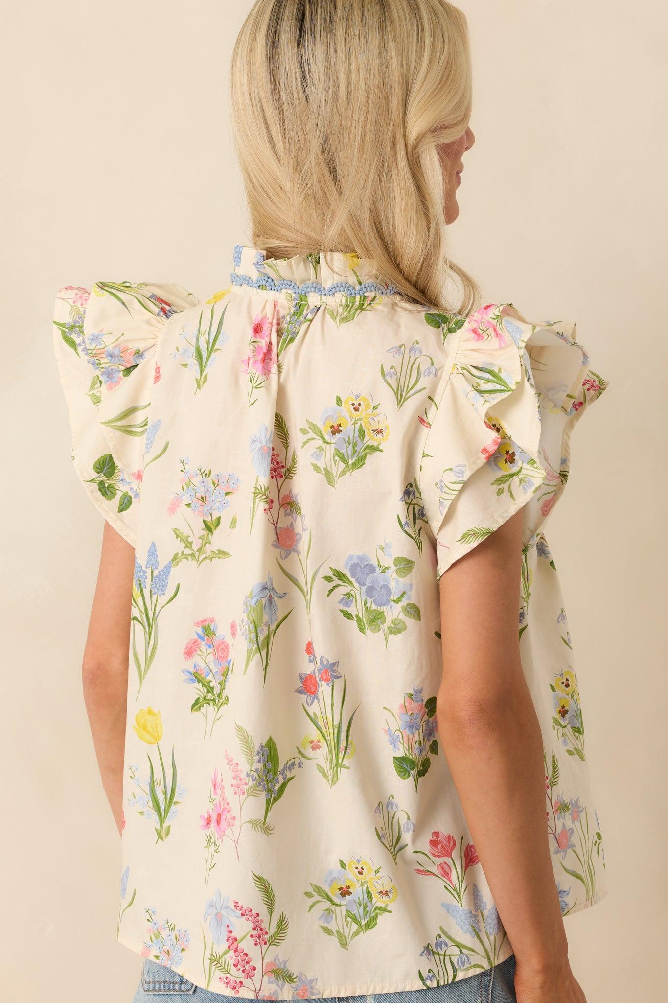 Worth The View Ivory Floral Print Cotton Button Front Top Product Image