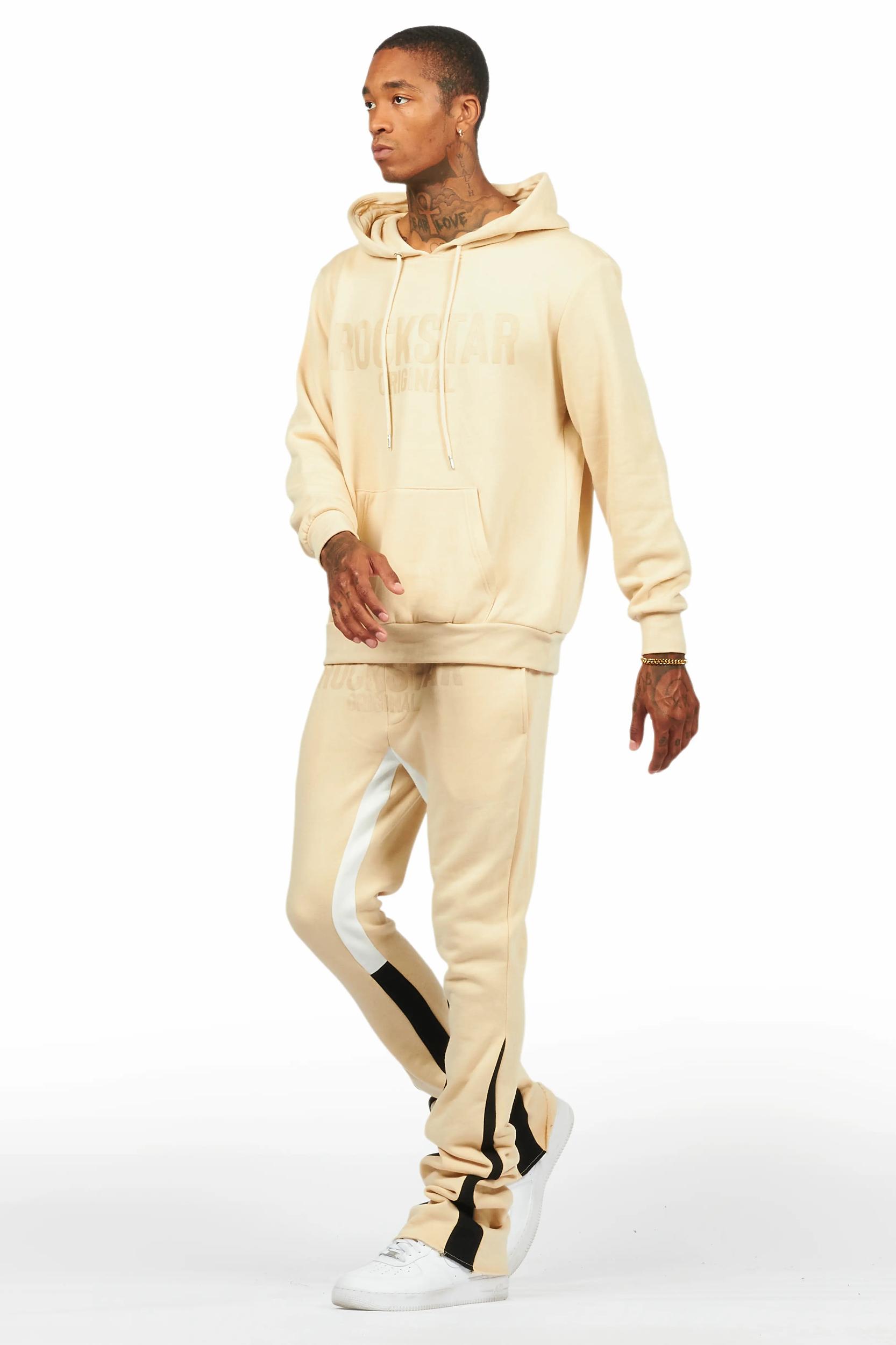 Sana Beige Hoodie/Stacked Flare Track Pant Set Male Product Image