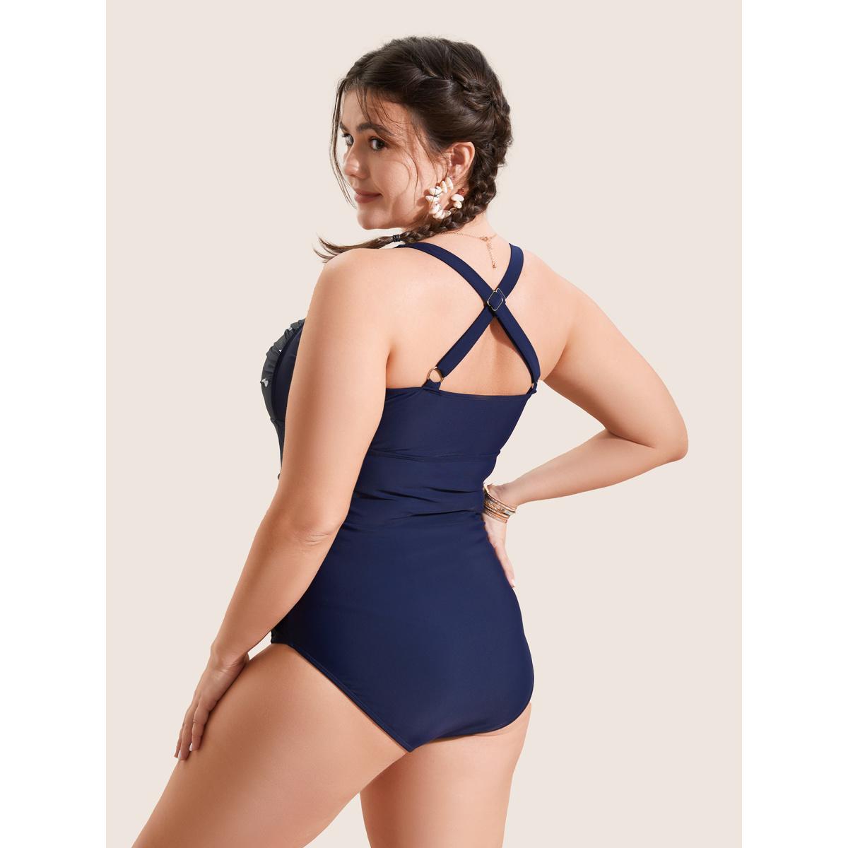 Plus Size Polka Dot Patchwork Crossover One Piece Swimsuit Women's Swimwear Indigo Beach Twist Curve Bathing Suits High stretch One Pieces BloomChic 22-24/3X Product Image