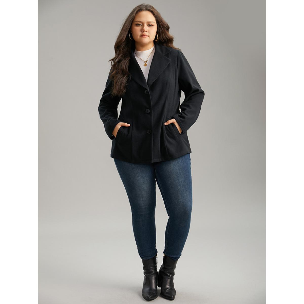 Plus Size Suit Collar Plain Button Up Waistline Inside Coat Women Black Casual Plain Ladies Dailywear Winter Coats BloomChic 30/6X Product Image