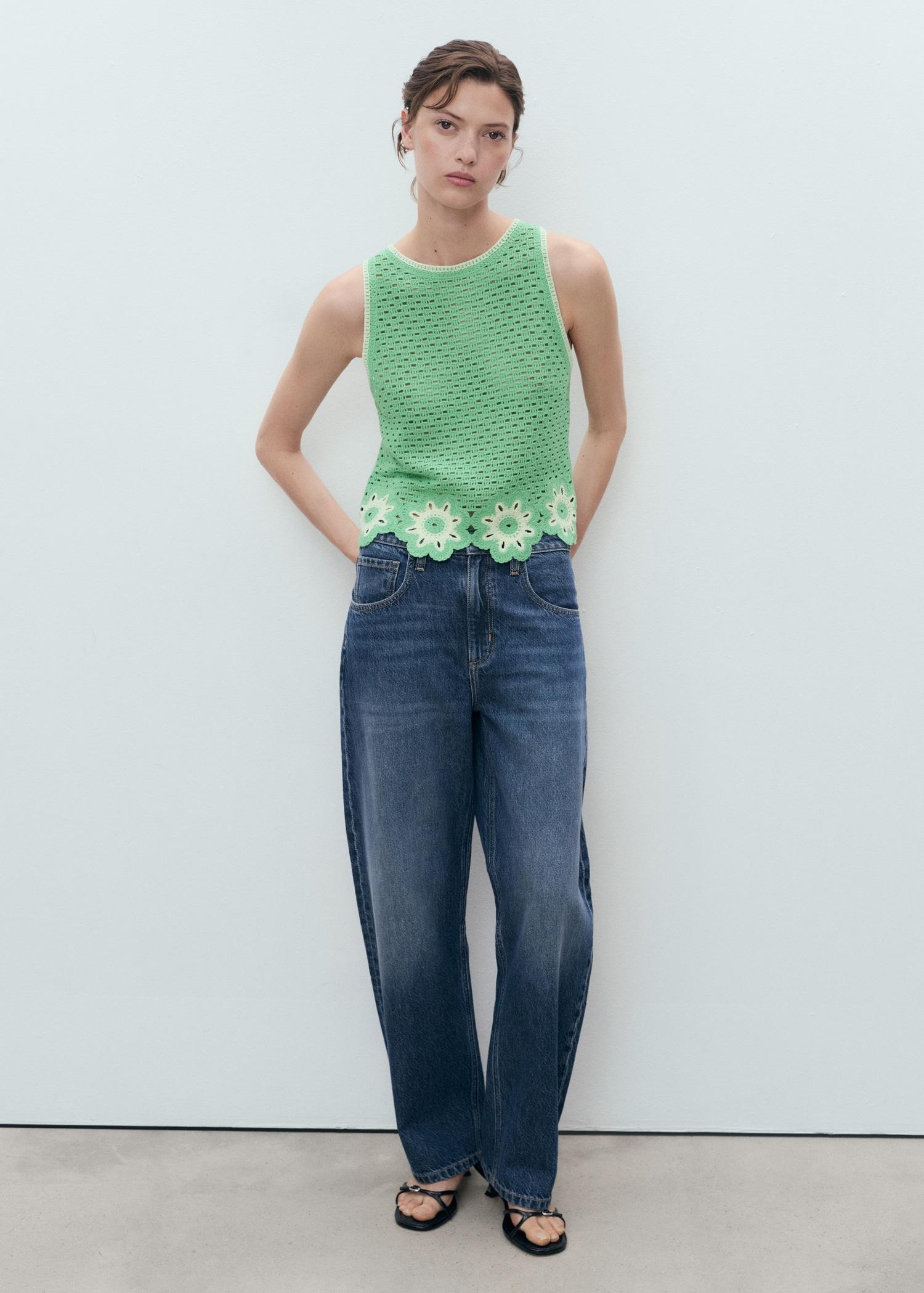 Crochet top with floral finishes - Women | MANGO USA Product Image