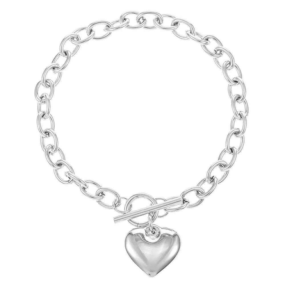 City Luxe Stainless Steel Toggle Heart Bracelet, Women's, Size: 7.5", Silver Tone Product Image