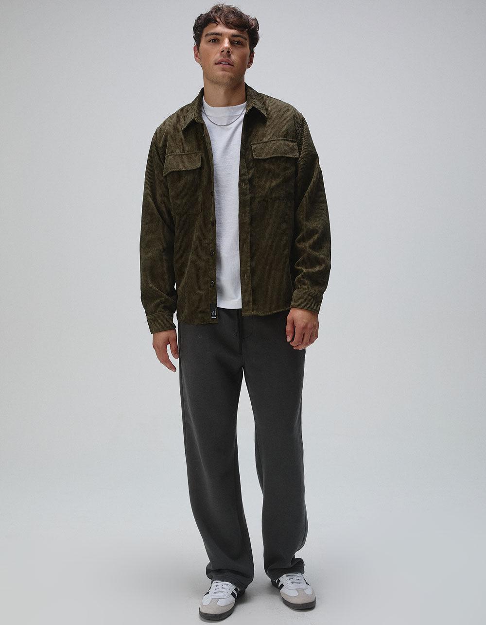 RSQ Oversized Mens Long Sleeve Corduroy Button Up Shirt - OLIVE Product Image