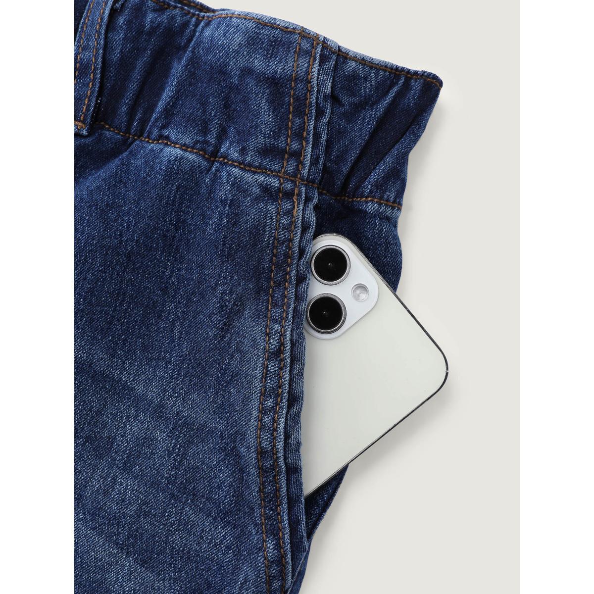 Plus Size Elastic Waistband Straight-Leg Jeans Women Denimindigo Leisure Patchwork Medium stretch Slanted pocket Jeans BloomChic 18/2X Product Image