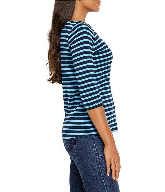 NIC + ZOE NZT Knit Stripe Boat Neck 3/4 Sleeve Tee Product Image
