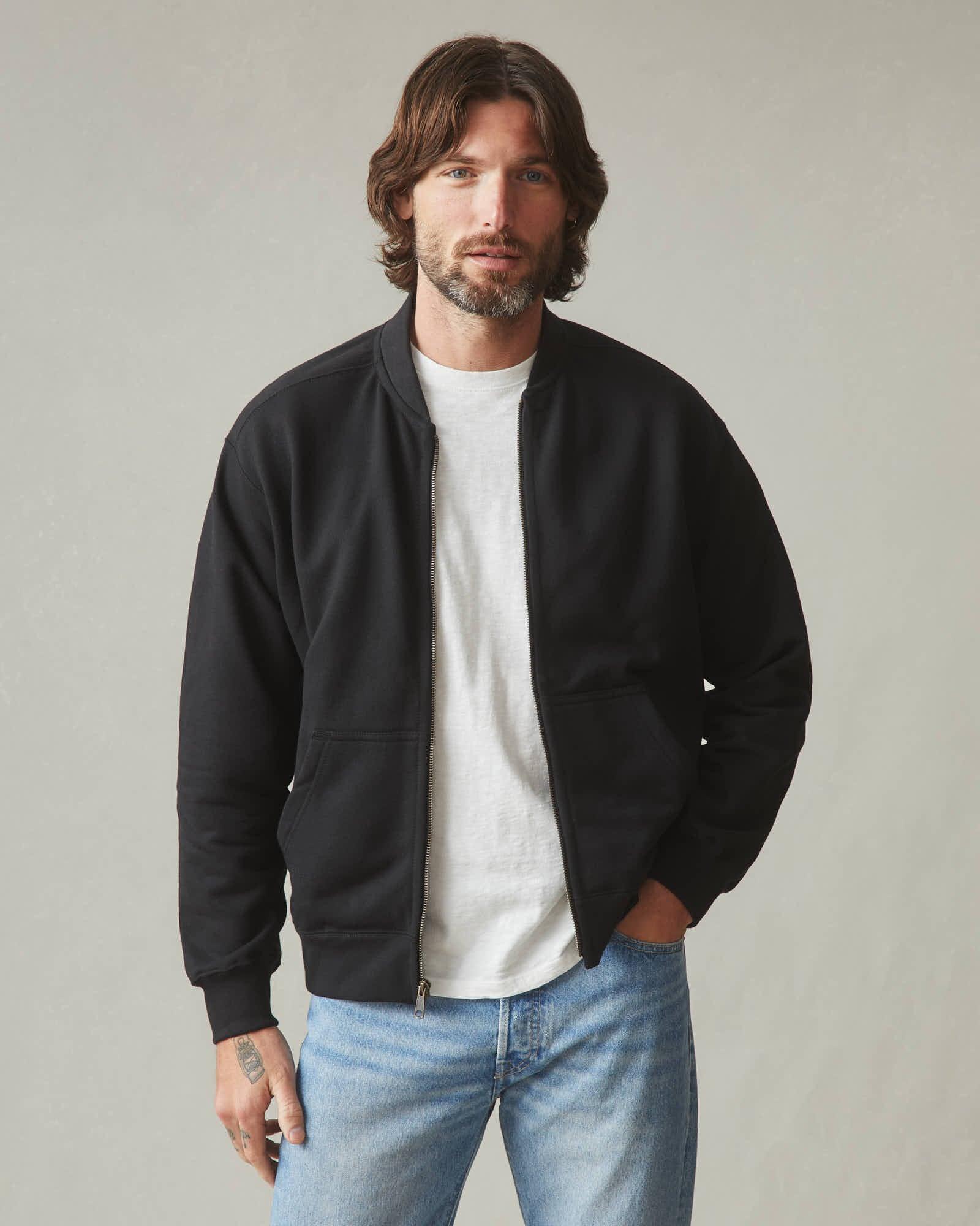 Men's Fleece Bomber Jacket - Black Male Product Image