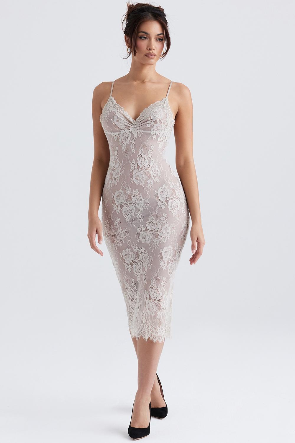 Serelle  antique ivory lace midi dress Product Image