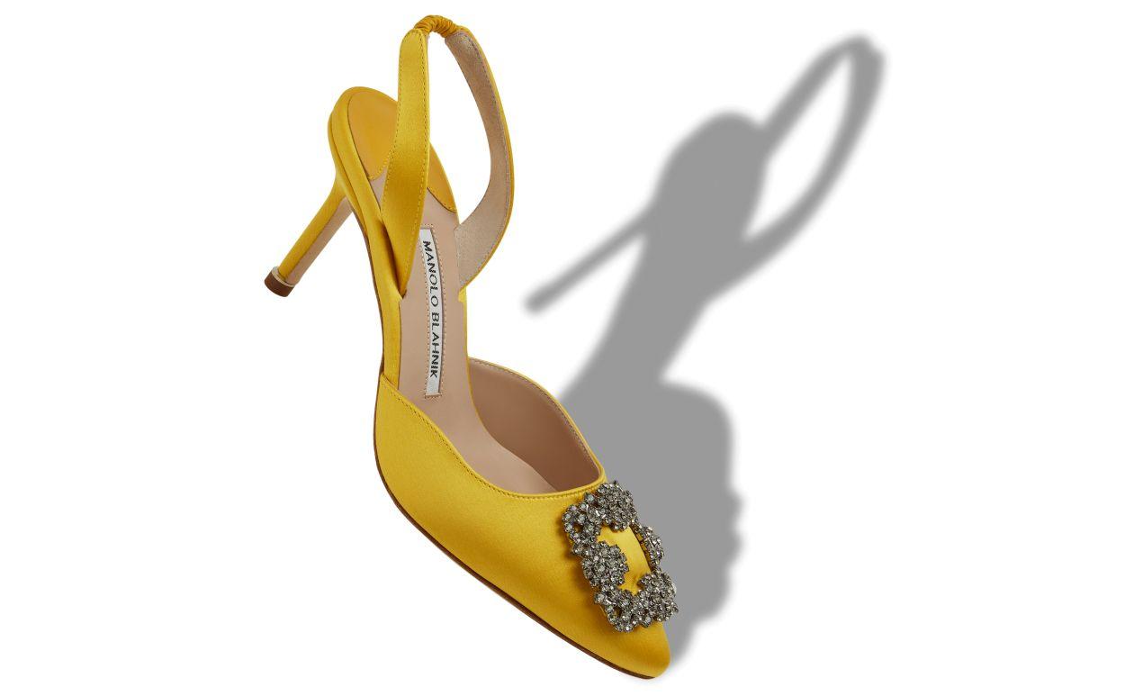 HANGISLI Yellow Satin Jewel Buckle Slingback Pumps Product Image