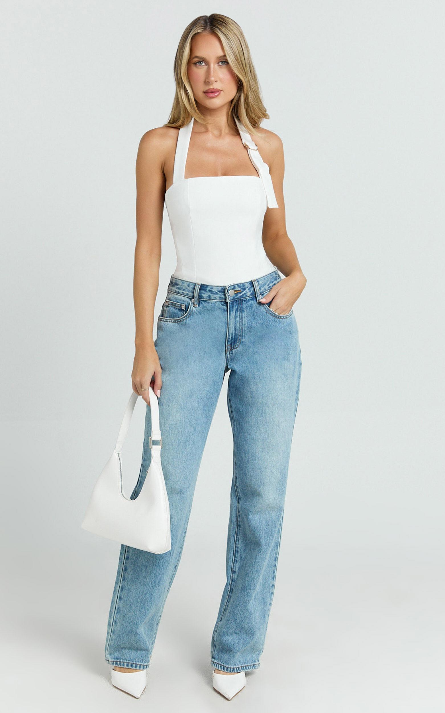 Tyler Top - Adjustable Halter Fitted Top in Off White Product Image