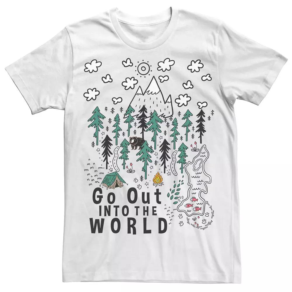 Men's Go Out Into The World Doodled Nature Tee, Size: XL, White Product Image