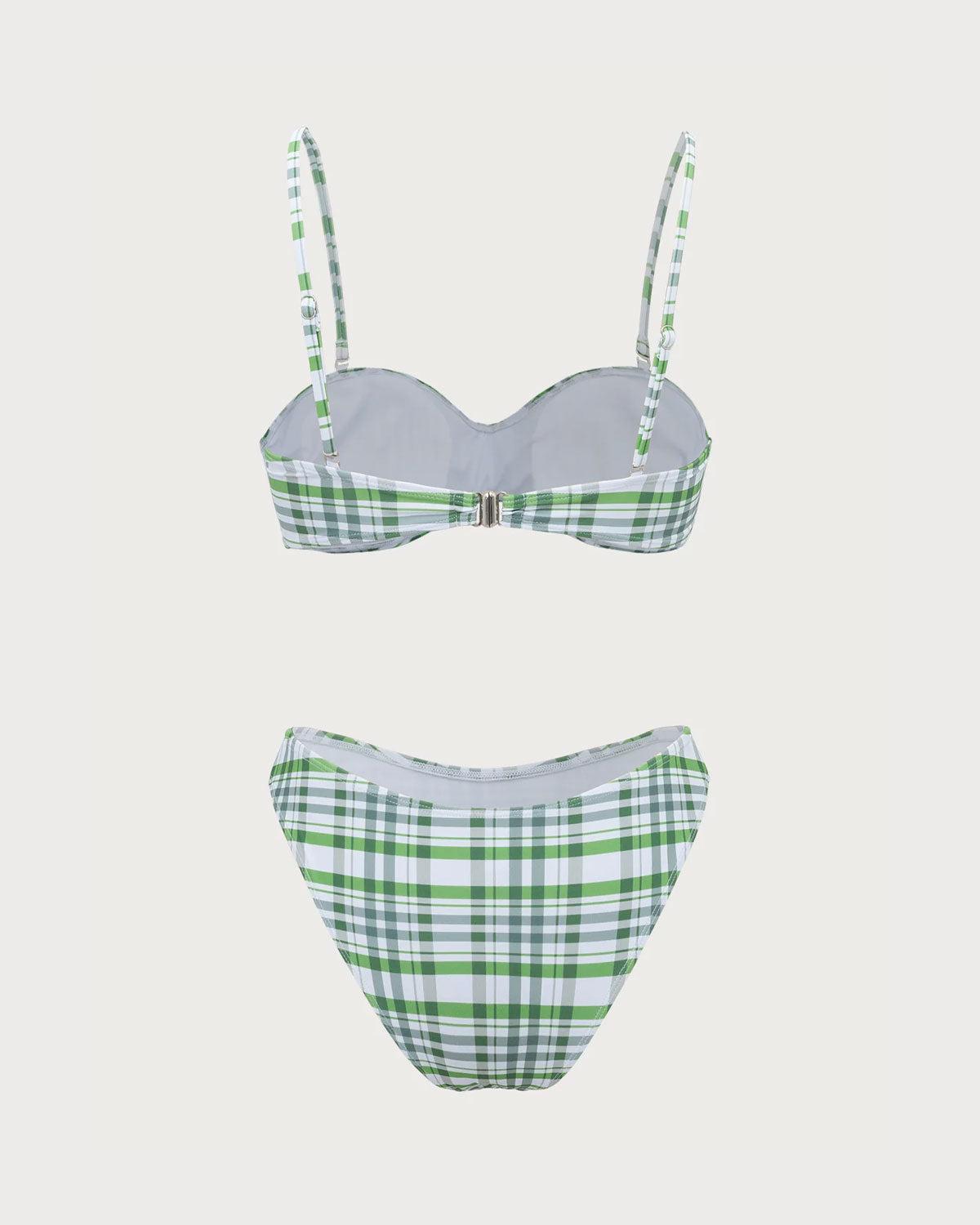 Green Plaid Pleated Bikini Set Product Image