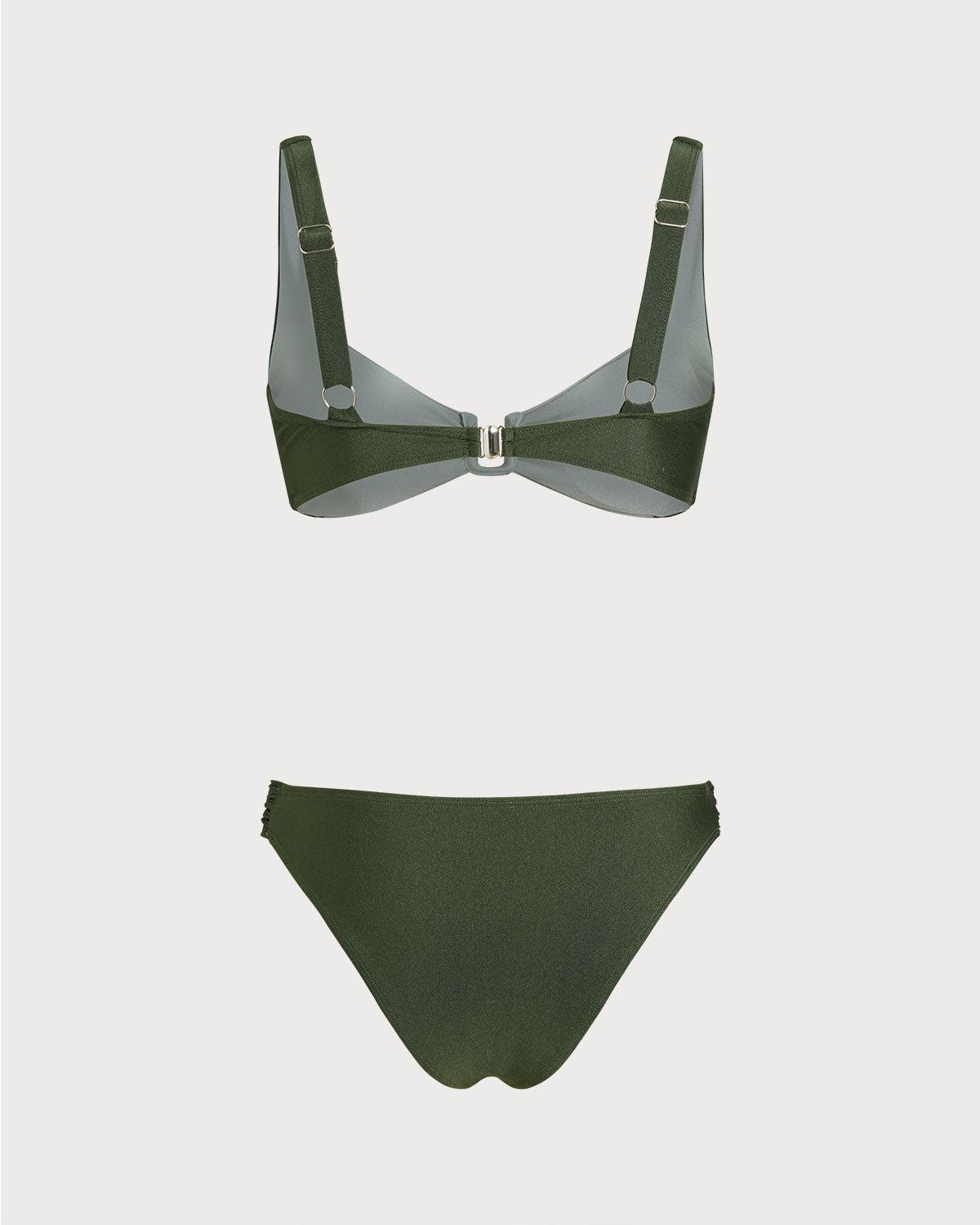Green  Contrasting Bralette Bikini Sets Product Image