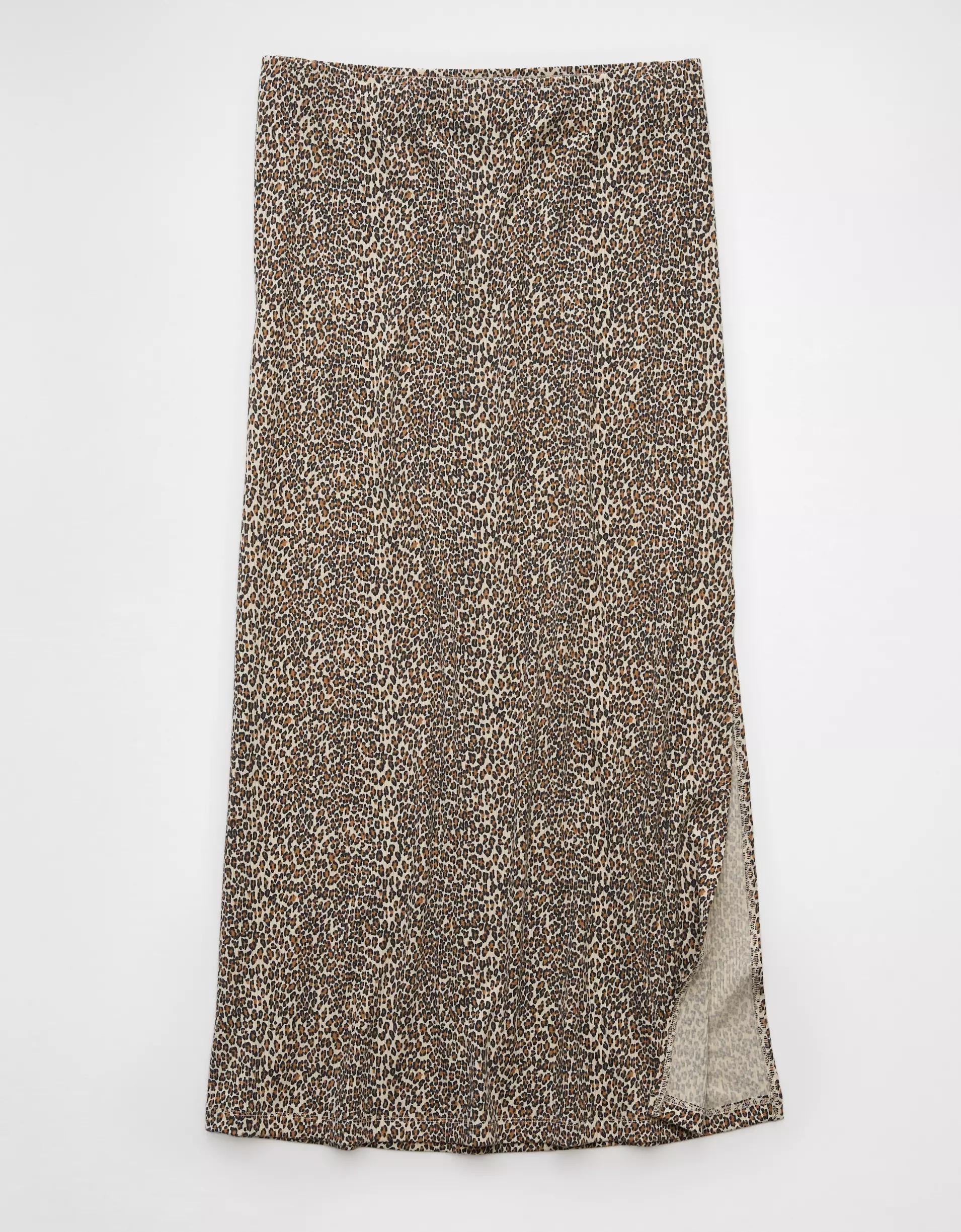 AE High-Waisted Leopard Column Maxi Skirt Product Image