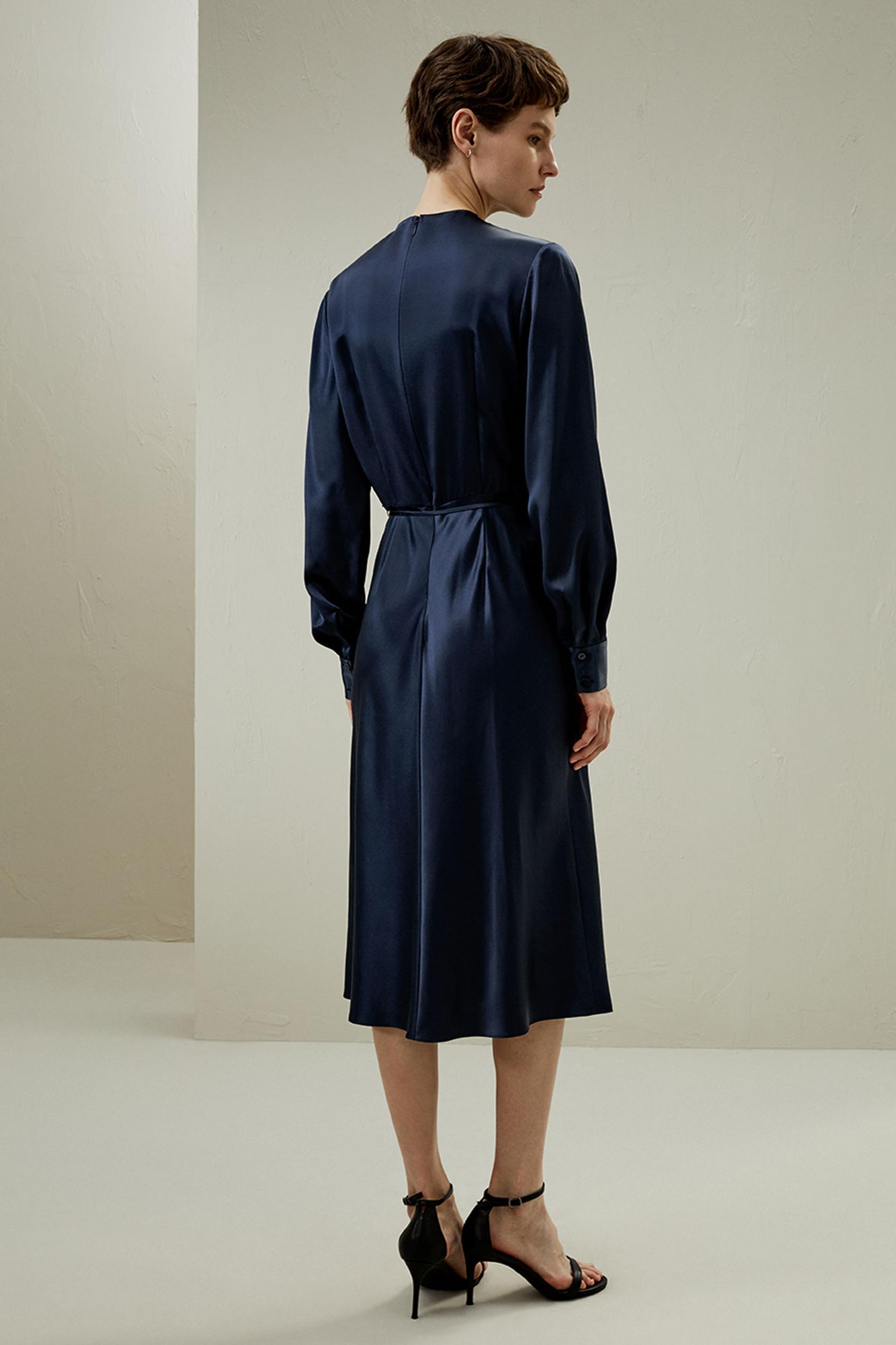 Mock Neck Silk Midi Dress Product Image