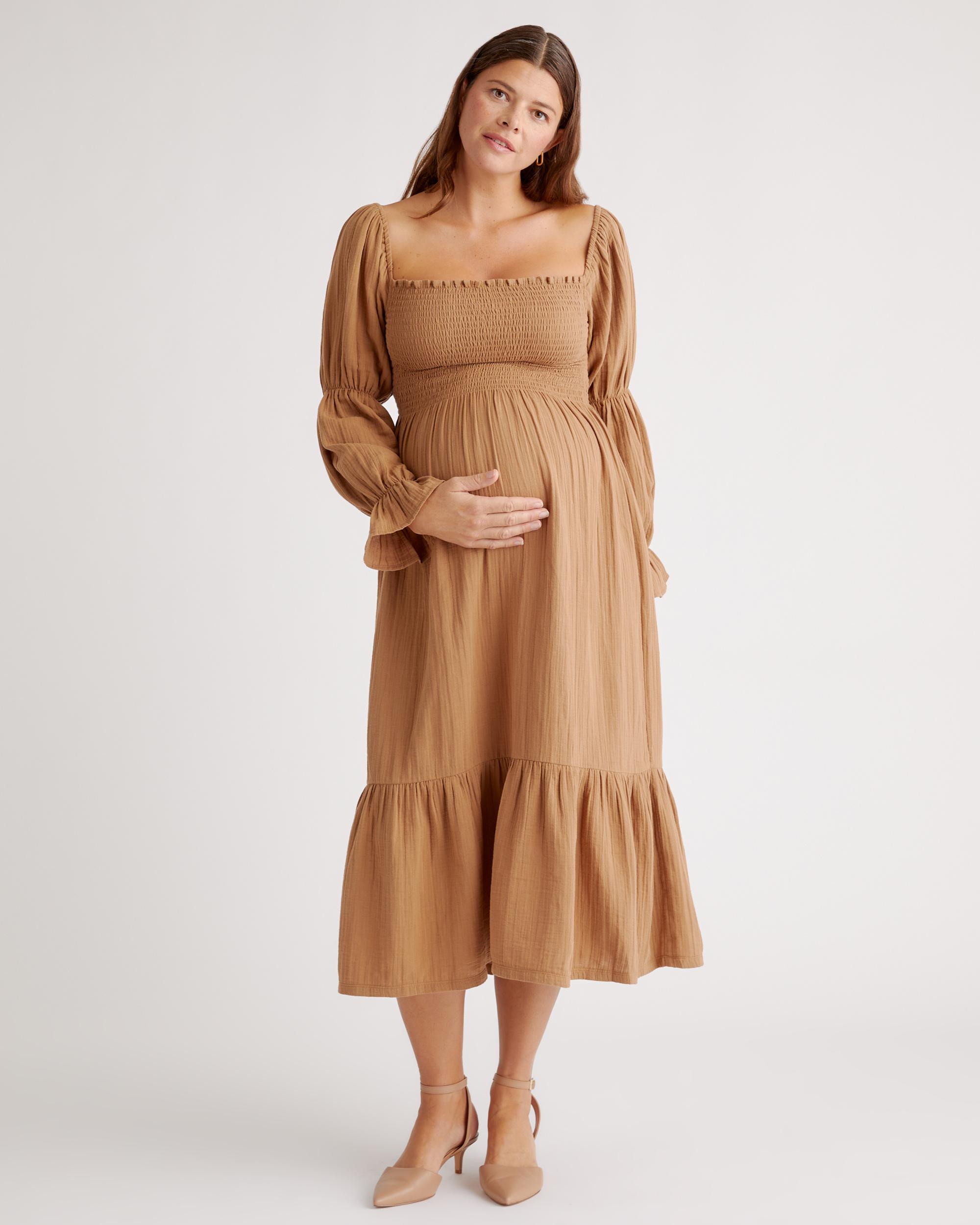 Quince | Women's Gauze Maternity Smocked Midi Dress Size XL, Organic Cotton Product Image