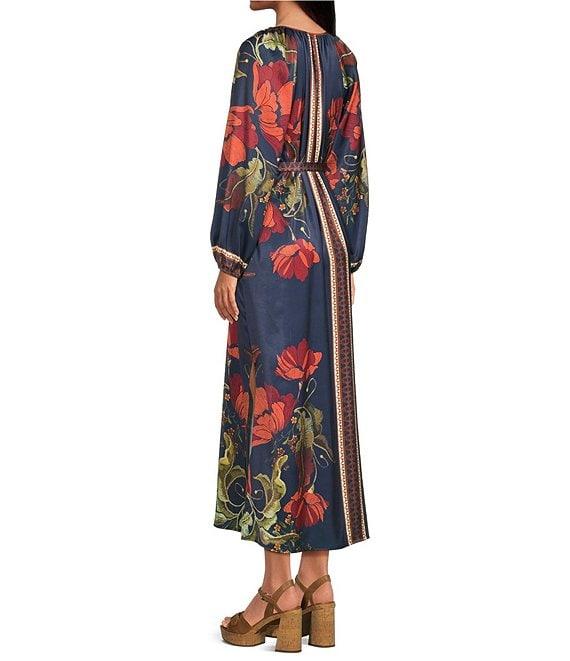 Chelsea & Violet Chloe Printed Floral Crew Neck Long Sleeve Belted Maxi Dress Product Image