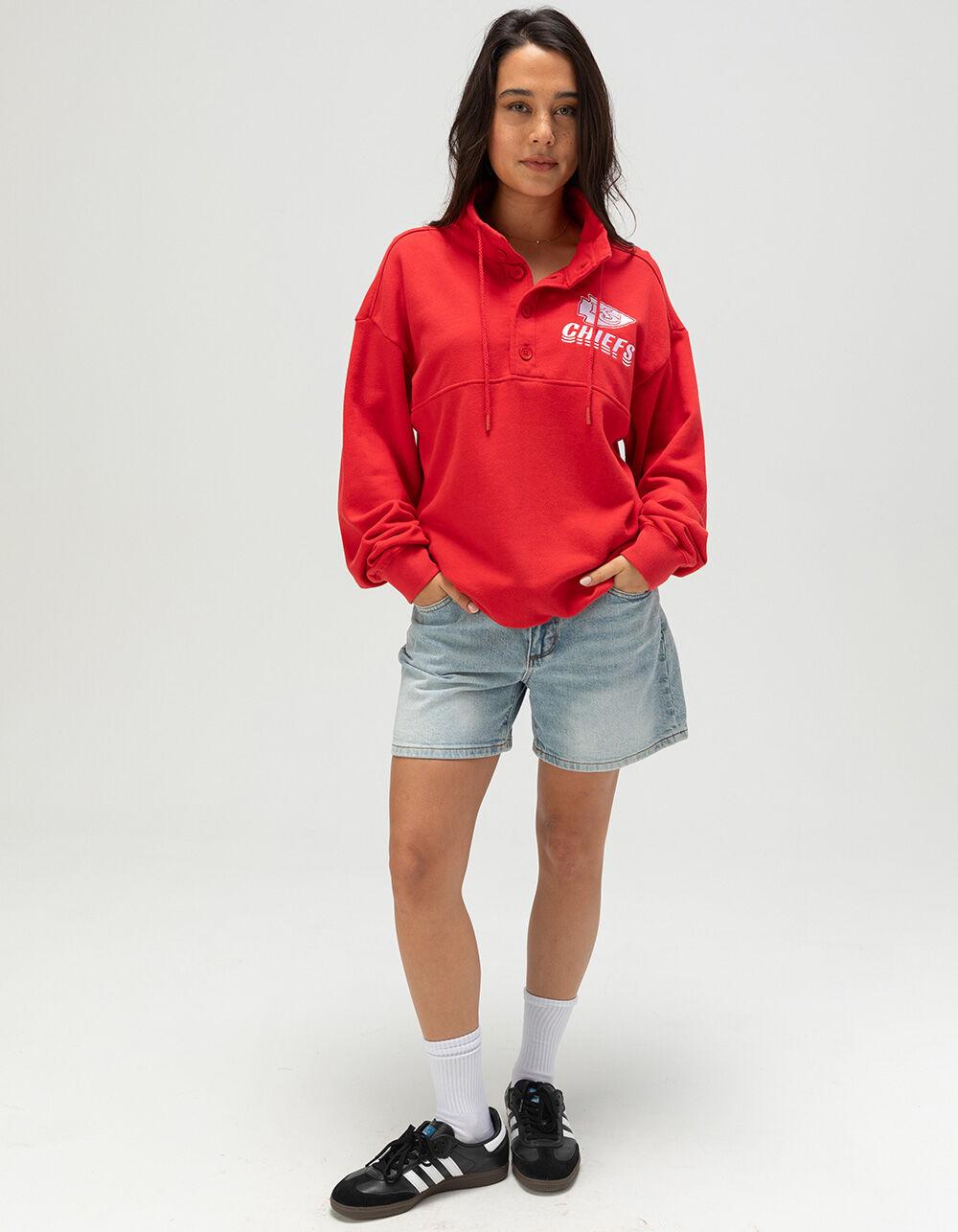 JUNK FOOD Kansas City Chiefs Mock 1/4 Button Up Sweatshirt - RED Product Image