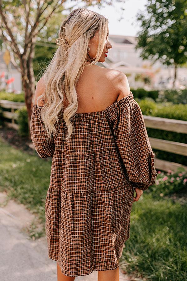 Pumpkin Spice Cutie Plaid Mini Dress in Brown Product Image