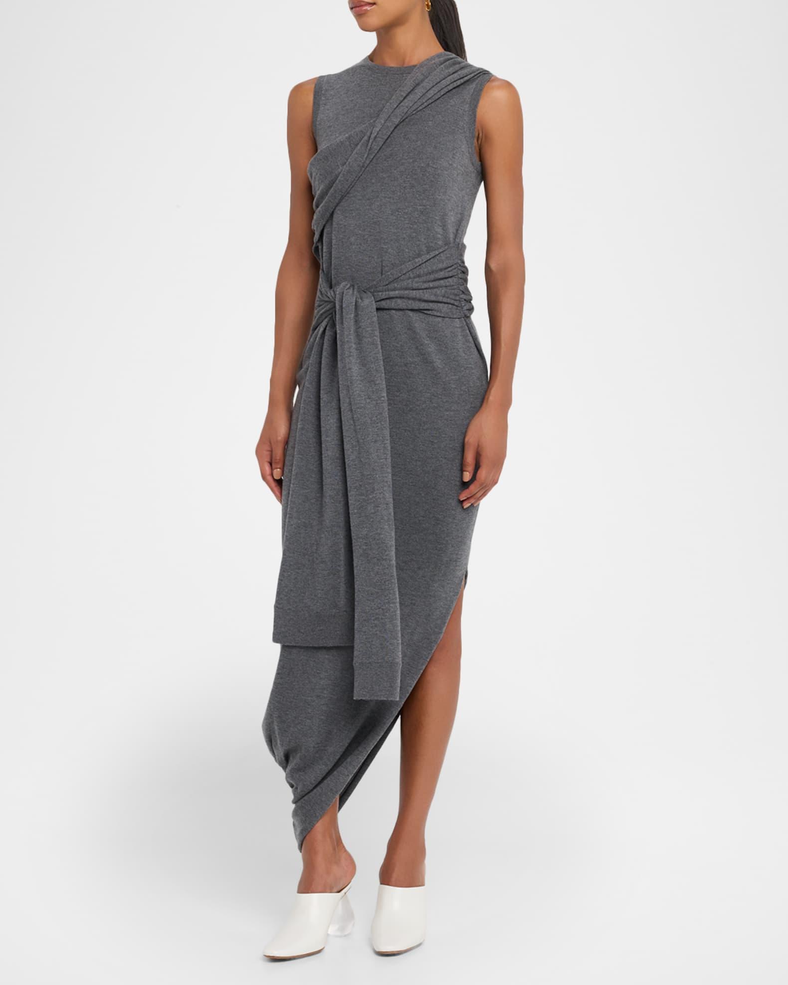 Tie-Sleeve Asymmetric Knit Midi Dress Product Image