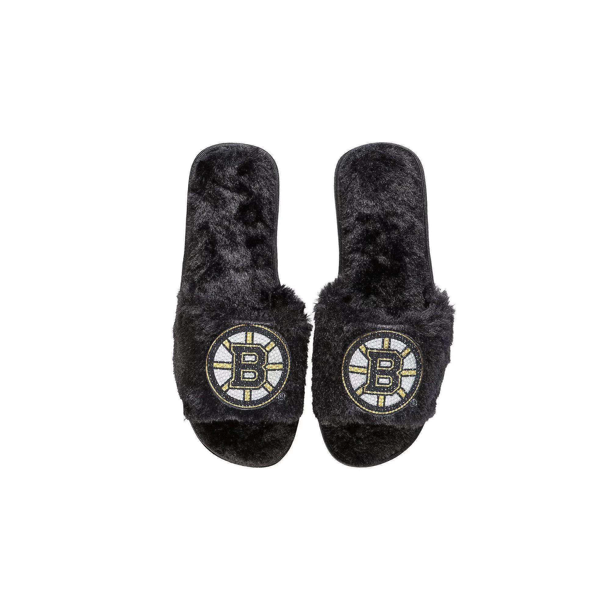 Women's FOCO Black Boston Bruins Rhinestone Fuzzy Slippers,  Product Image