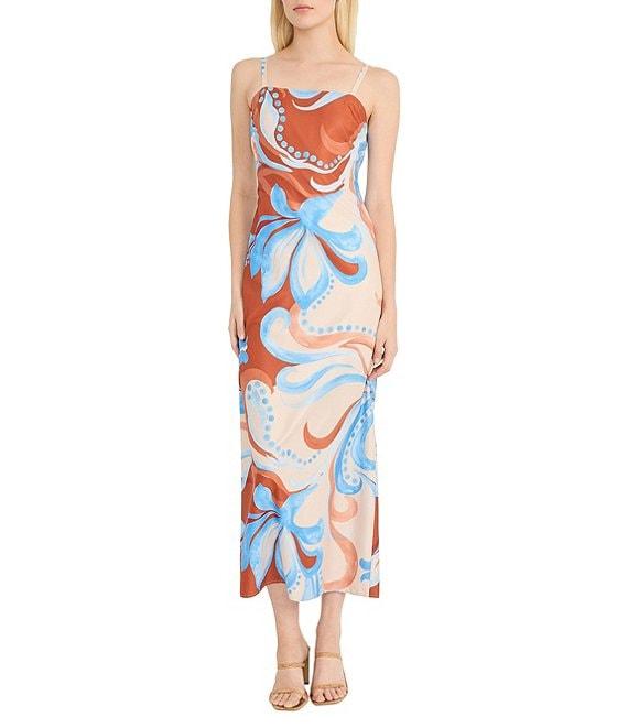 Donna Morgan Twill Square Neck Sleeveless Printed Sheath Midi Dress Product Image