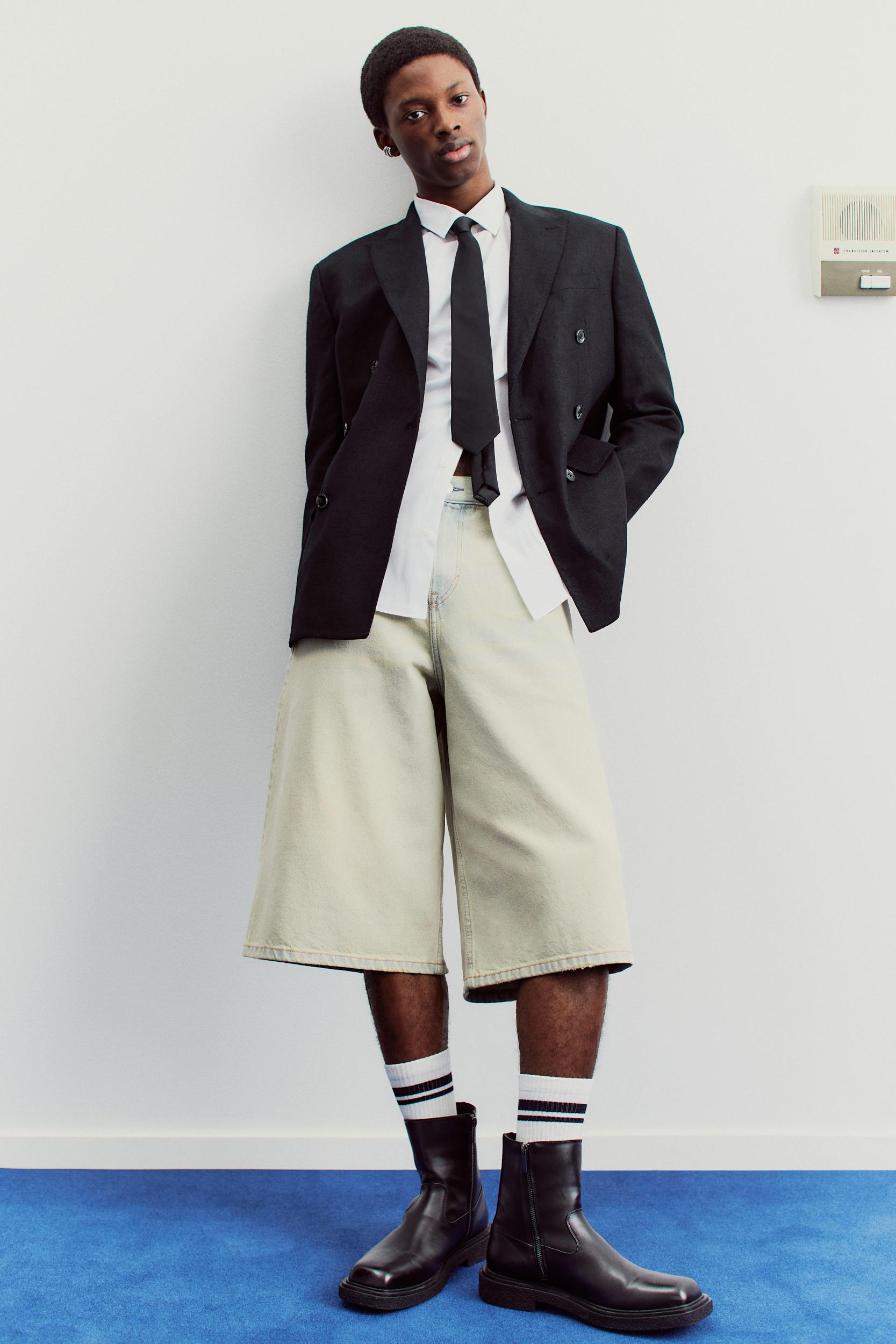 Relaxed-Fit Double-Breasted Linen-Blend Jacket Product Image