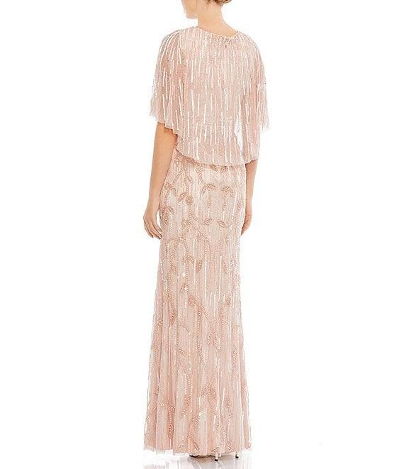 Mac Duggal V-Neck Capelete Sleeve Beaded A-Line Gown Product Image