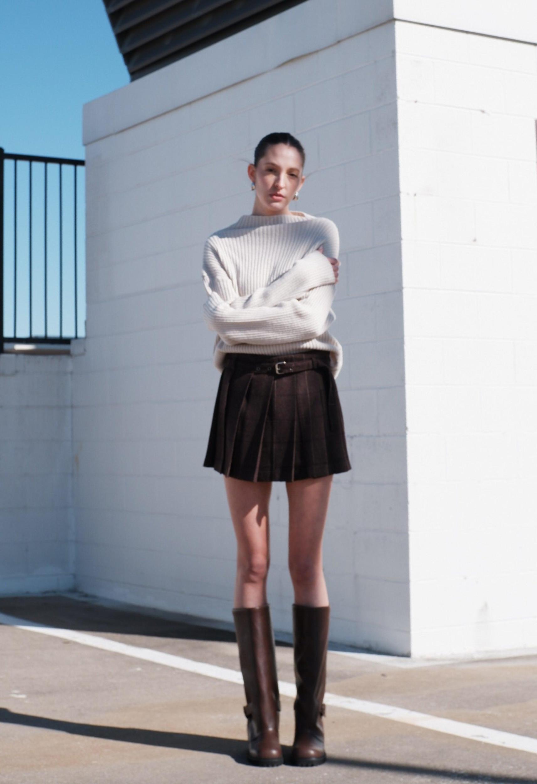 Brown Plaid Buckle Skort Product Image