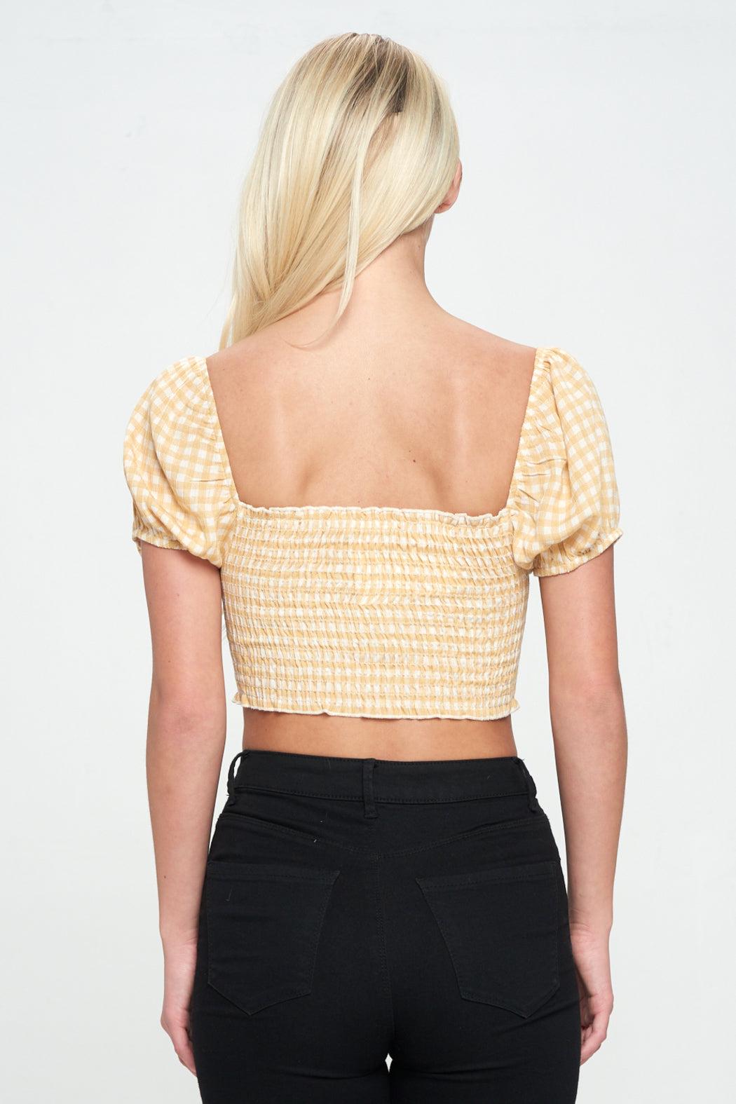 Cap Sleeves Smock Crop Top In Gingham Product Image