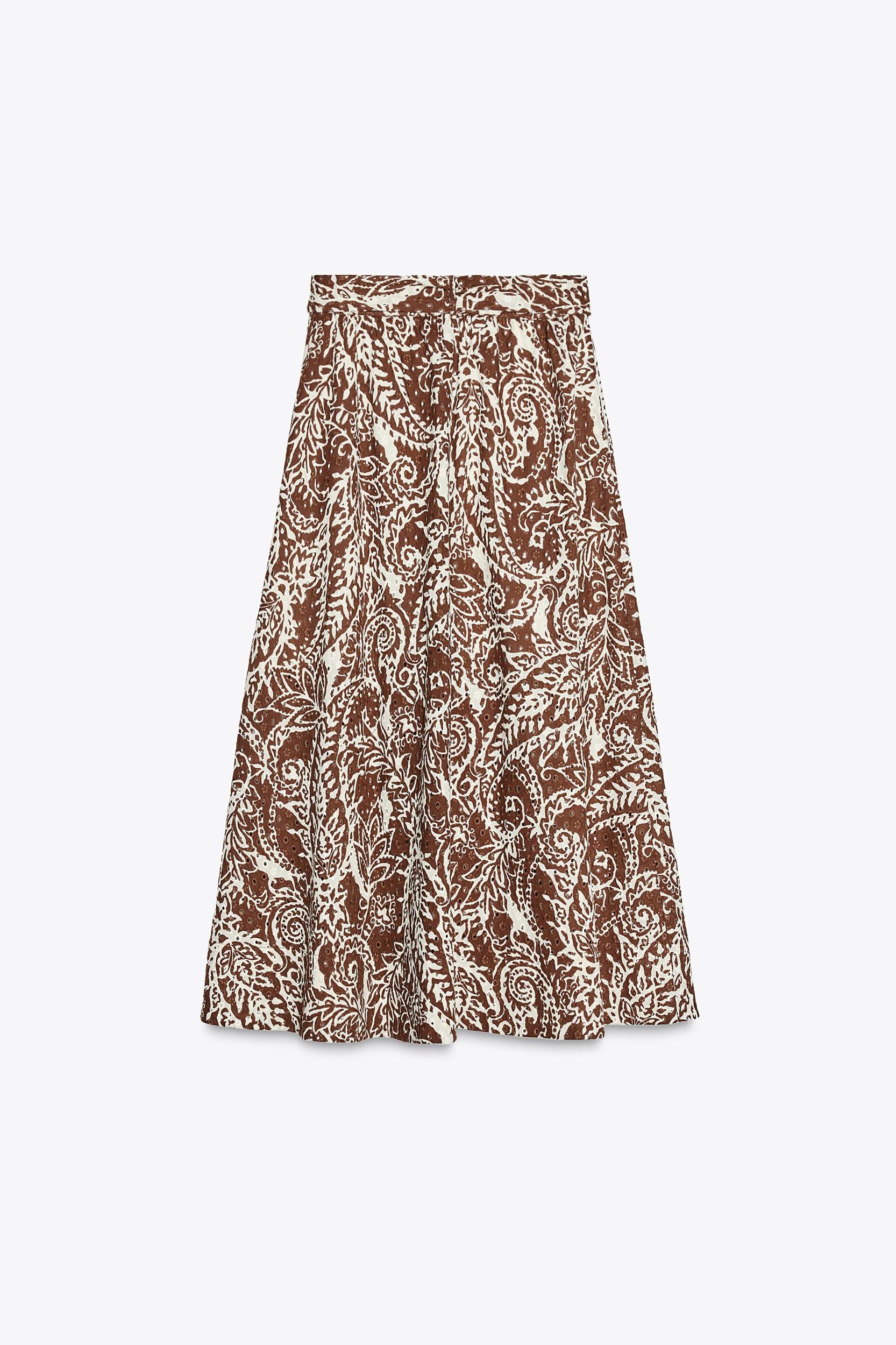 EMBROIDERED EYELET MIDI SKIRT Product Image