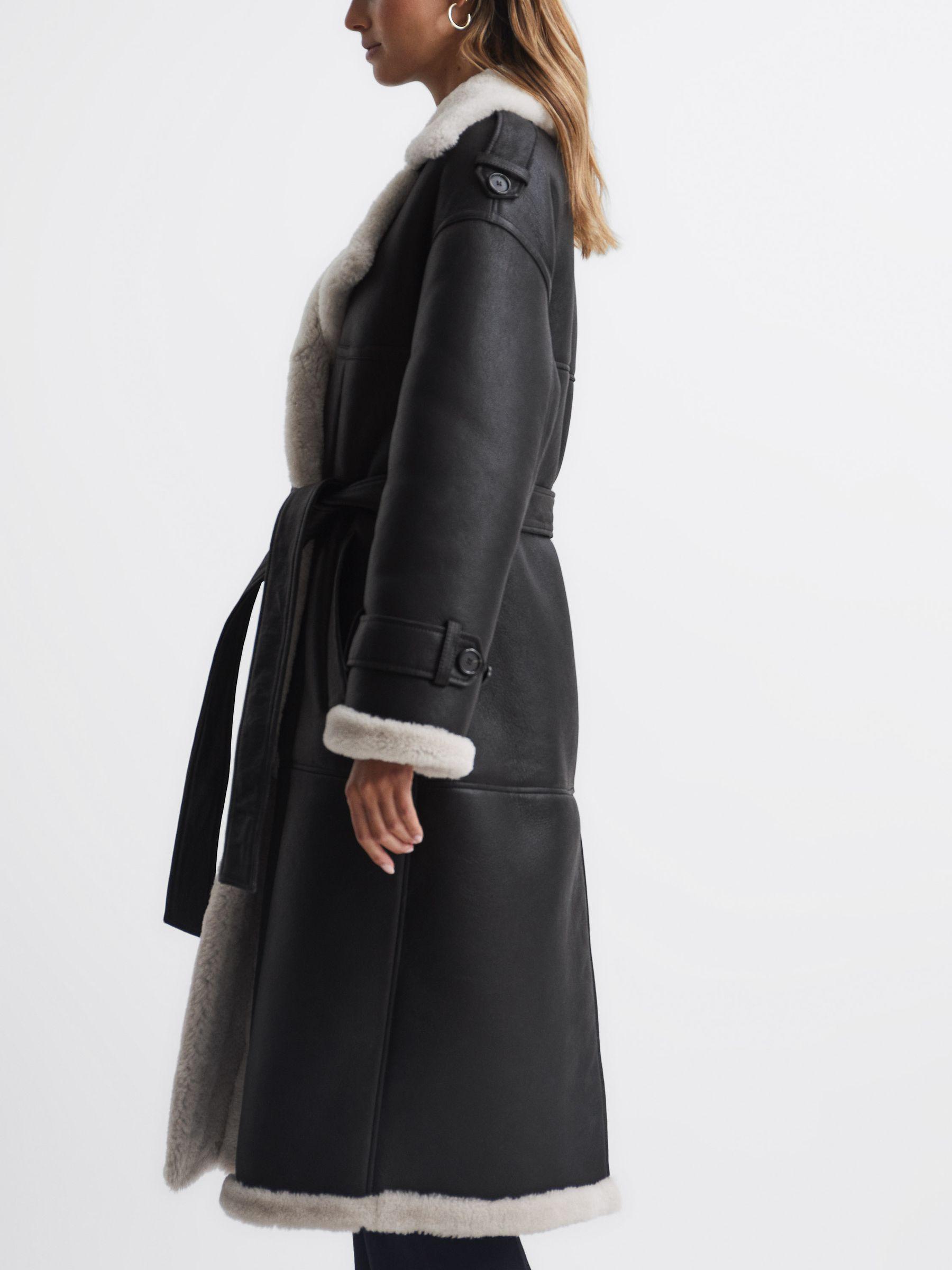 Shearling Trench Coat in Black Product Image