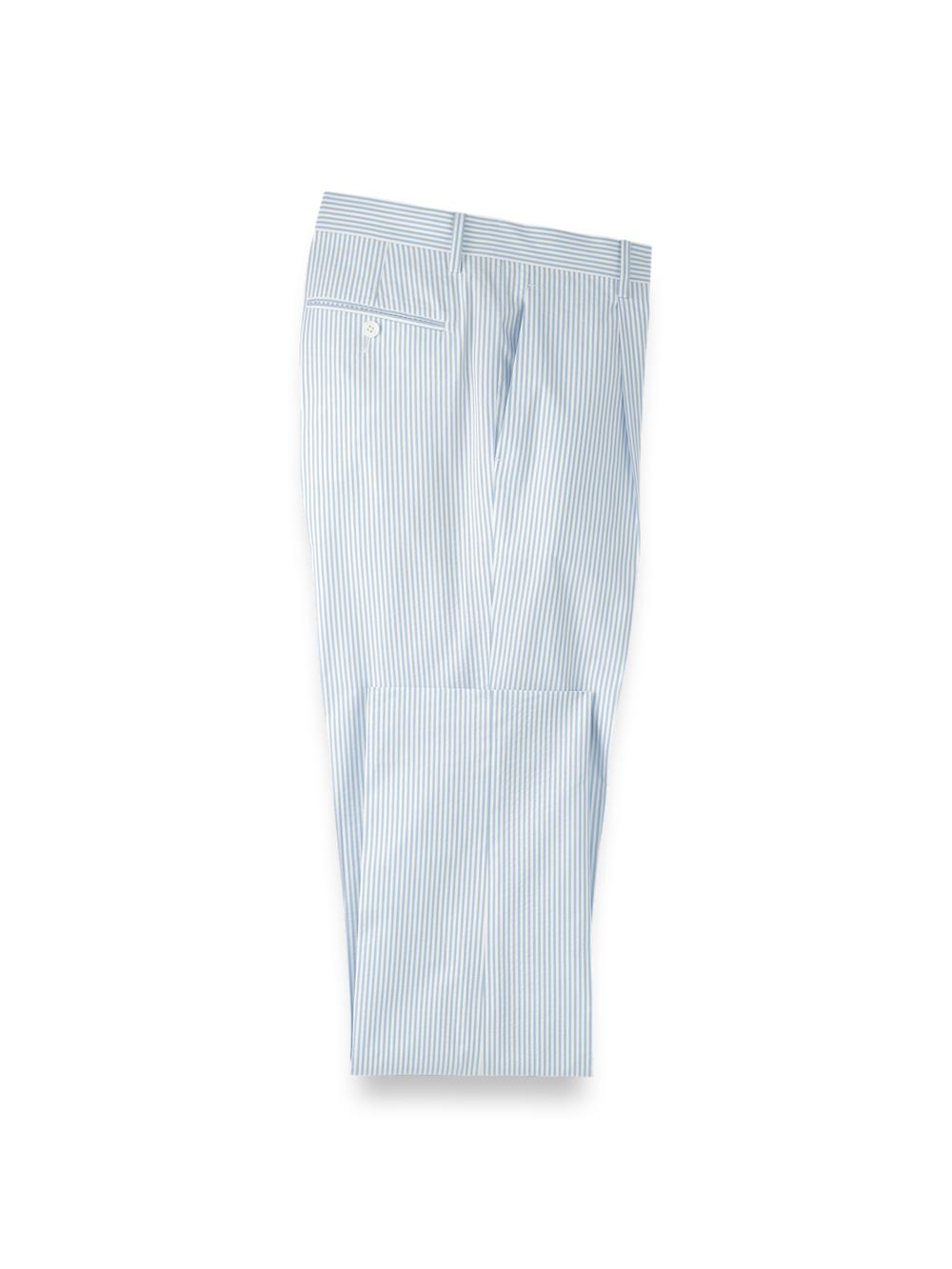 Cotton Seersucker Single Pleated Pants - Blue/white Product Image