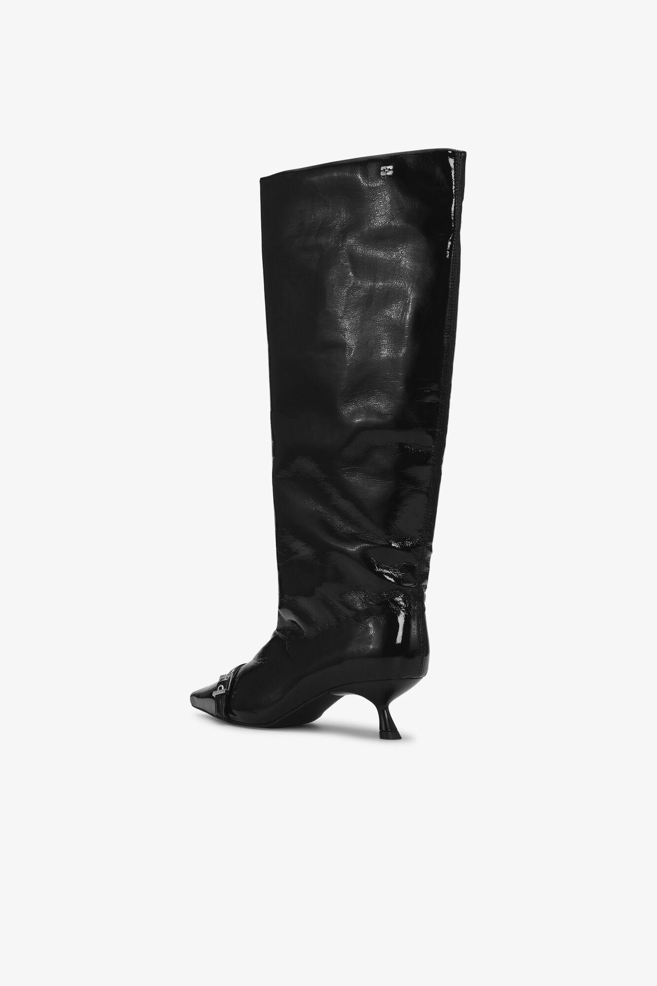 Black Eyelets Slouchy High Shaft Boots Product Image