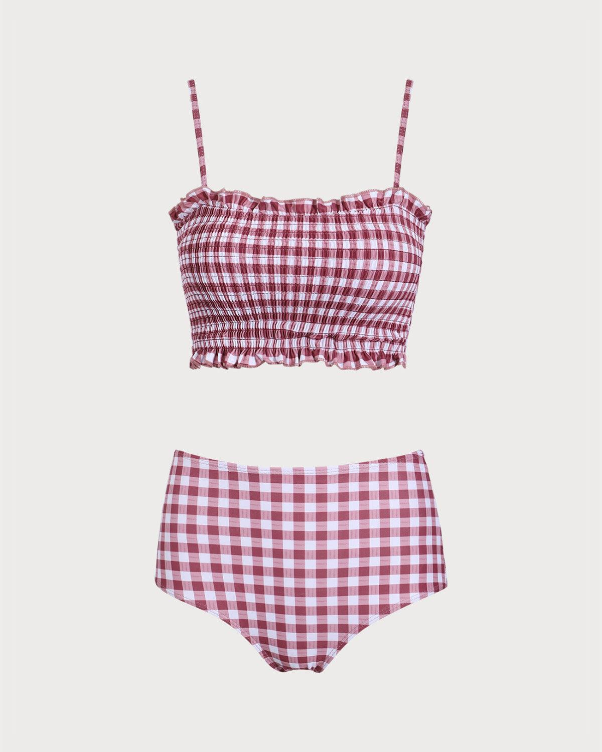 Red Plaid Bandeau Bikini Set Product Image