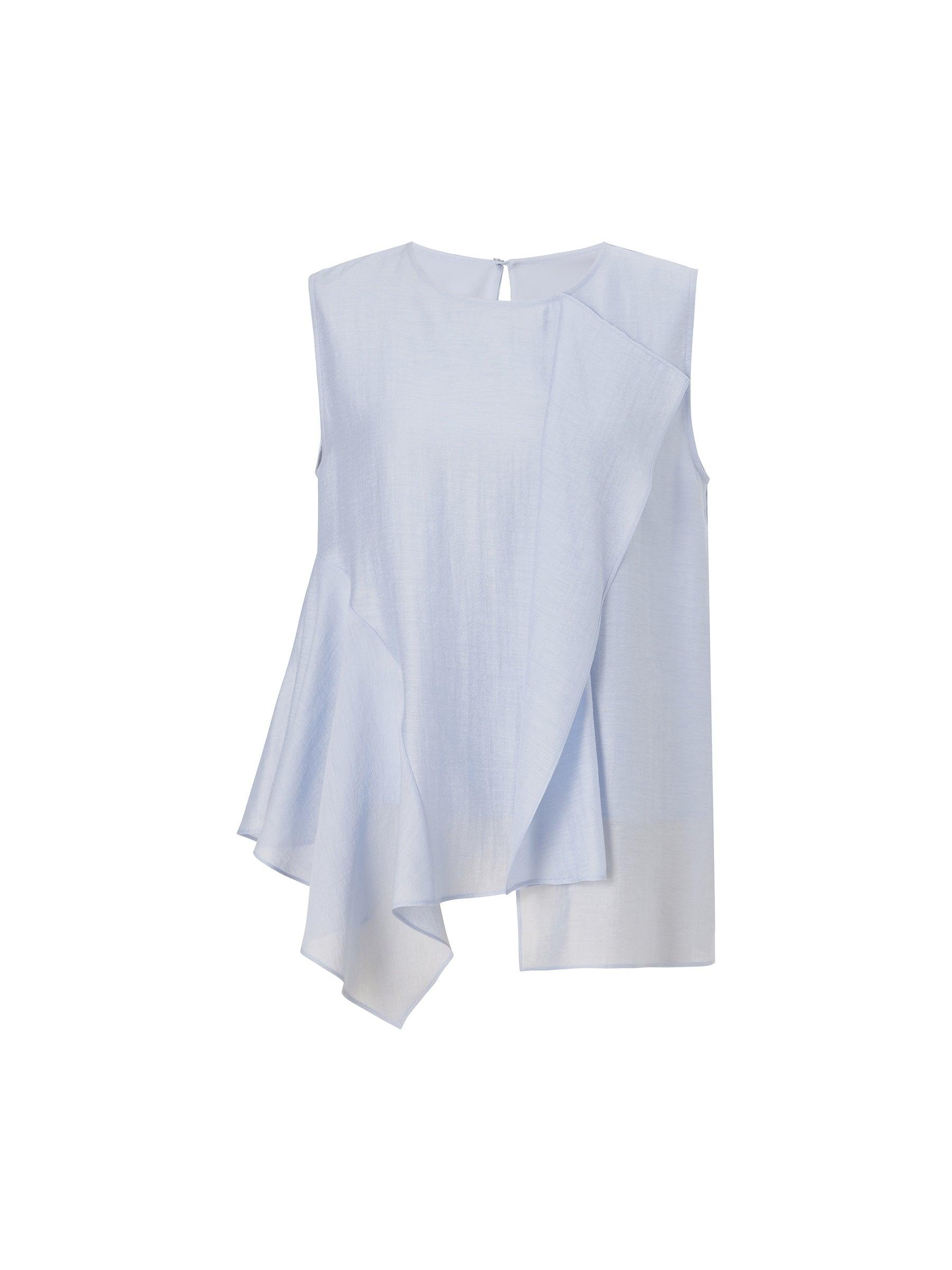Lyocell Blend Light Blue Ruffle-Detailing Women Tank Top Product Image